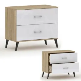 komoda-z-szufladami-na-nozkach-relic-2n-dab-sonoma-biala-polysk-50-cm