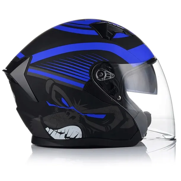 OTWARTY KASK MOTOCYKLOWY NIEBIESKI MATT SKUTER CHOPPER HOMOLOGACJA BLENDA M