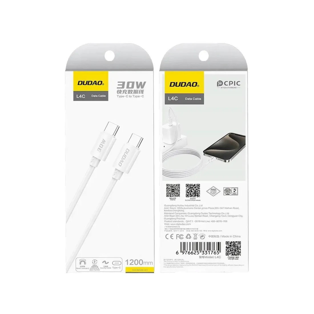 kabel-dudao-l4c-usb-c-usb-c-30w-2m-bialy