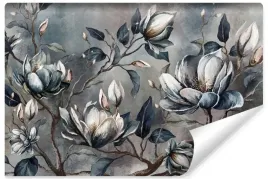 fototapeta-do-salonu-magnolie-kwiaty-abstrakcja-liscie-beton-mural-450x300