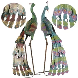 dekoracyjna-figurka-metalowa-paw-komplet-2-szt-zestaw-do-ogrodu-ozdoba-78cm