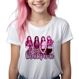 koszulka-dziecieca-blackpink-girlsband-bialy-wzory-134-140-cm