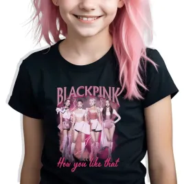 koszulka-dziecieca-blackpink-like-that-czarny-wzory-134-140-cm