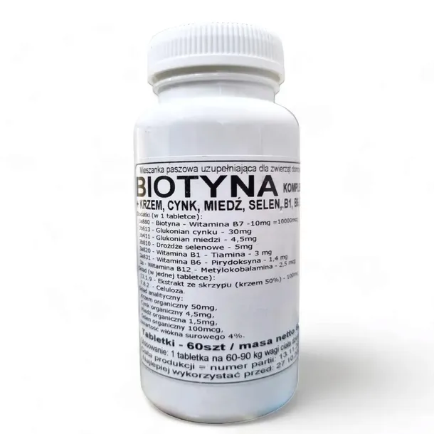 Podkowa Biotyna Kompleks + Krzem + B1 B6 B12 + Cynk + Selen 60 Tabletek