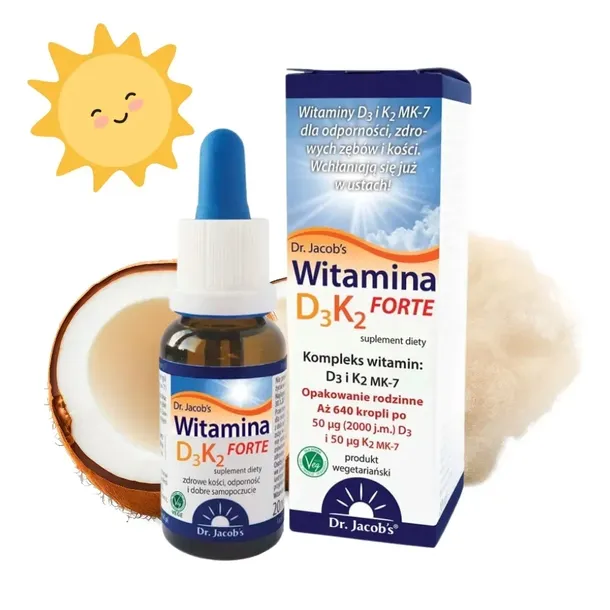 Witamina D3K2 Dr Jacobs Forte 20ml aż 2000 j.m. w 1 kropli!