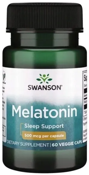 Swanson Melatonin 500mcg 60kaps. MELATONINA Cykl snu Regeneracja Ciśnienie