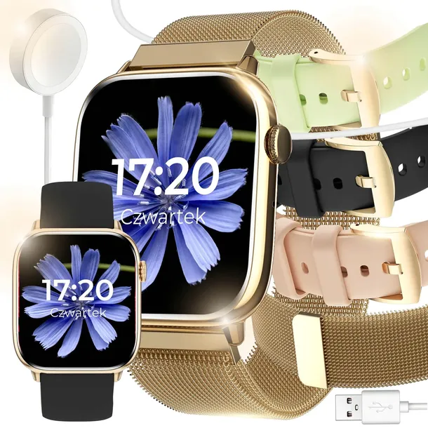 SMARTWATCH ZEGAREK DAMSKI POWIADOMIENIA ROZMOWY SPORT ZDROWIE TLEN POLSKI