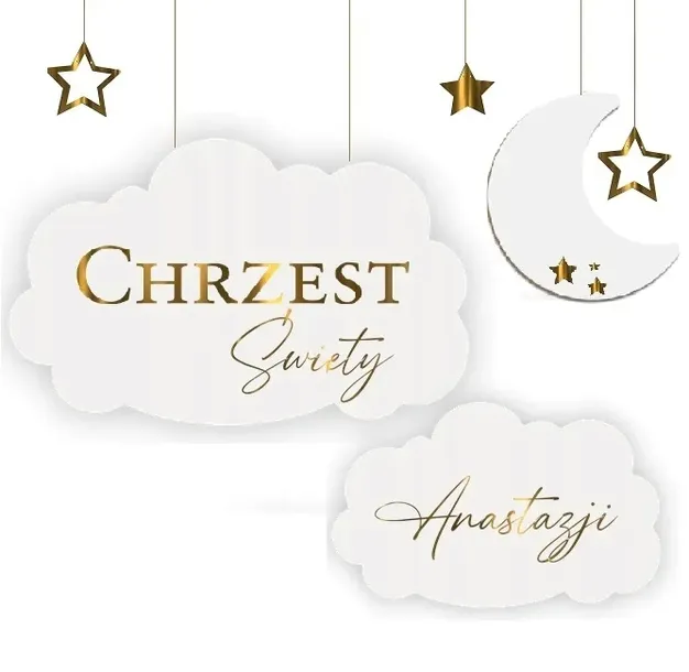 Baner Na Chrzest Święty Chmurki Girlanda Zawieszki Z Imieniem Dekoracja
