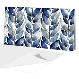 panele-pcv-samoprzylepne-na-sciane-wzor-blekitne-liscie-akwarela-100x50-cm