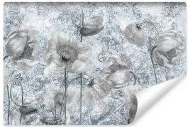 fototapeta-do-sypialni-kwiaty-maki-ornamenty-beton-abstrakcja-450x300