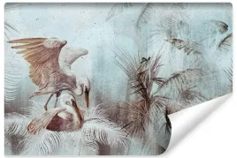 fototapeta-do-jadalni-ptaki-abstrakcja-liscie-beton-styl-vintage-450x300