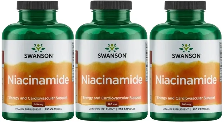 3 x Swanson Niacinamide 500mg 250 kaps Zmęczenie Zdrowe błony śluzowe