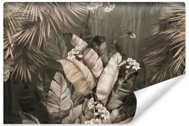 fototapeta-do-salonu-liscie-bananowe-tropikalne-kwiaty-styl-vintage-450x300
