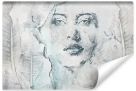 fototapeta-do-salonu-beton-abstrakcja-portret-kobiety-liscie-450x300