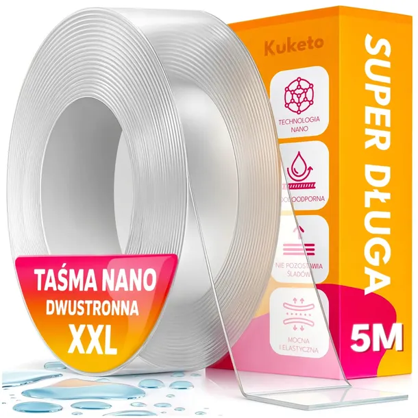 DWUSTRONNA TAŚMA NANO WIELOKROTNEGO UŻYTKU WODOODPORNA MOCNA MONTAŻ 3CM×5M