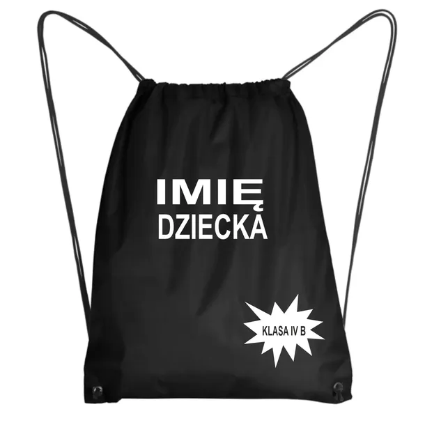 Worek szkolny z nadrukiem z miejscem na imię czarny