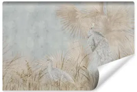 fototapeta-do-sypialni-beton-ptaki-pawie-natura-liscie-styl-vintage-450x300