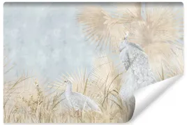fototapeta-do-salonu-biale-pawie-ptaki-natura-liscie-styl-retro-450x300