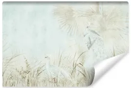 fototapeta-do-salonu-ptaki-biale-pawie-natura-liscie-styl-vintage-450x300