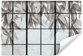 fototapeta-do-jadalni-beton-abstrakcja-mural-liscie-rosliny-450x300