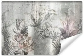 fototapeta-do-jadalni-liscie-tropikalne-beton-mural-abstrakcja-450x300