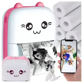 drukus-drukarka-termiczna-do-zdjec-bluetooth-mini-kot-11szt-rolek-papieru