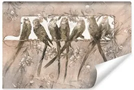 fototapeta-do-sypialni-papugi-ptaki-kwiaty-beton-abstrakcja-vintage-450x300