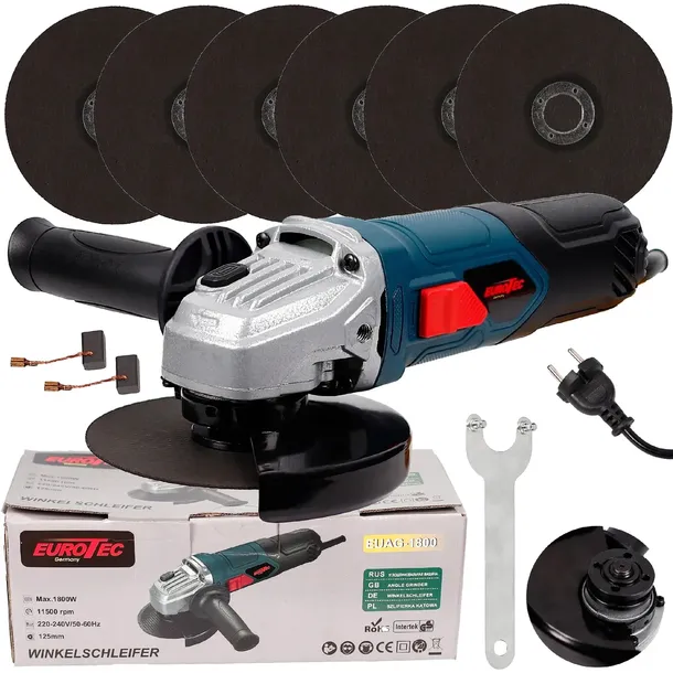 SZLIFIERKA KĄTOWA 125MM KĄTÓWKA DIAX 1800W x6 TARCZ MOCNA + ZESTAW