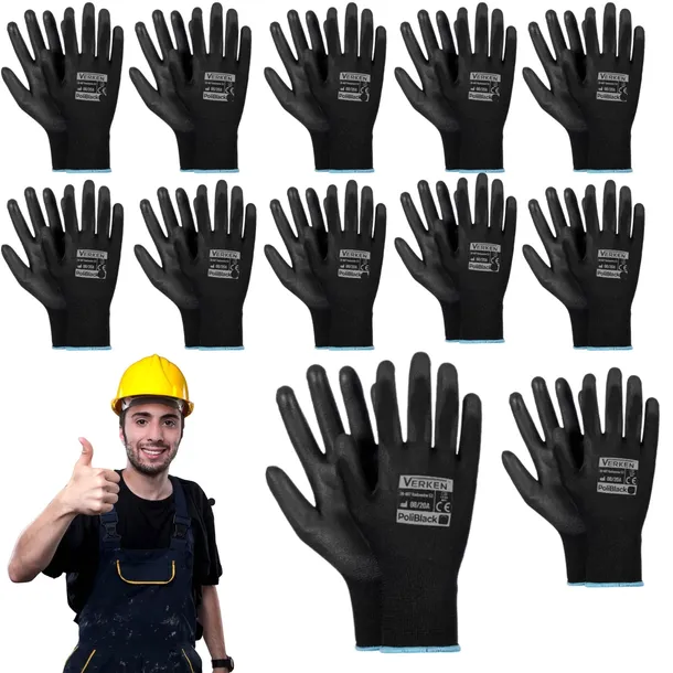 RĘKAWICE ROBOCZE BARDZO MOCNE WYTRZYMAŁE 12 PAR PoliBlack 10 XL
