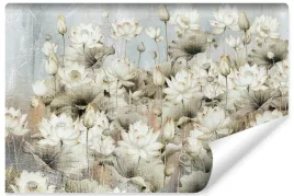 fototapeta-do-salonu-kwiaty-lotosu-liscie-abstrakcja-styl-vintage-450x300