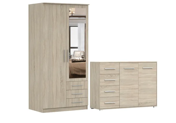 Zestaw SZANTAL 2D Szafa 100 Komoda FRIDA 01 135 półki SONOMA PRODUCENT