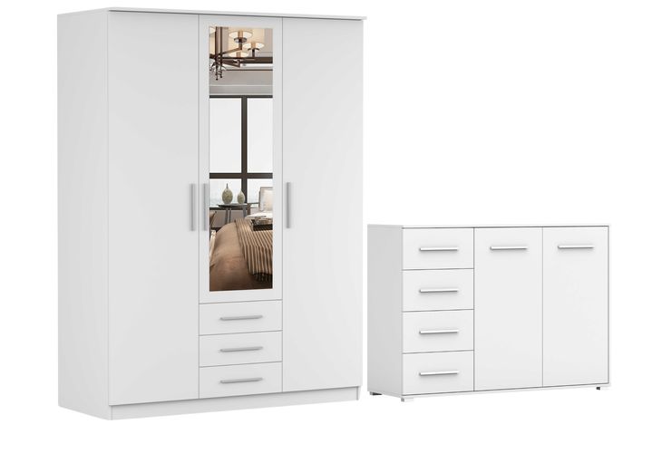 Zestaw SZANTAL 3D Szafa 150 Komoda FRIDA 01 135 półki BIAŁY PRODUCENT