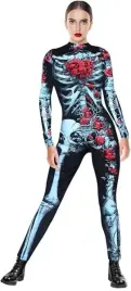 stroj-damski-szkielet-kosciotrup-roze-kwiaty-kombinezon-kostium-halloween-m