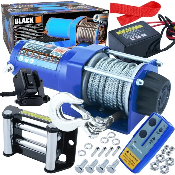 ZESTAW 1133KG WYCIĄGARKA 2500LBS 12V ELEKTRYCZNA +PILOT WCIĄGARKA LINOWA BL