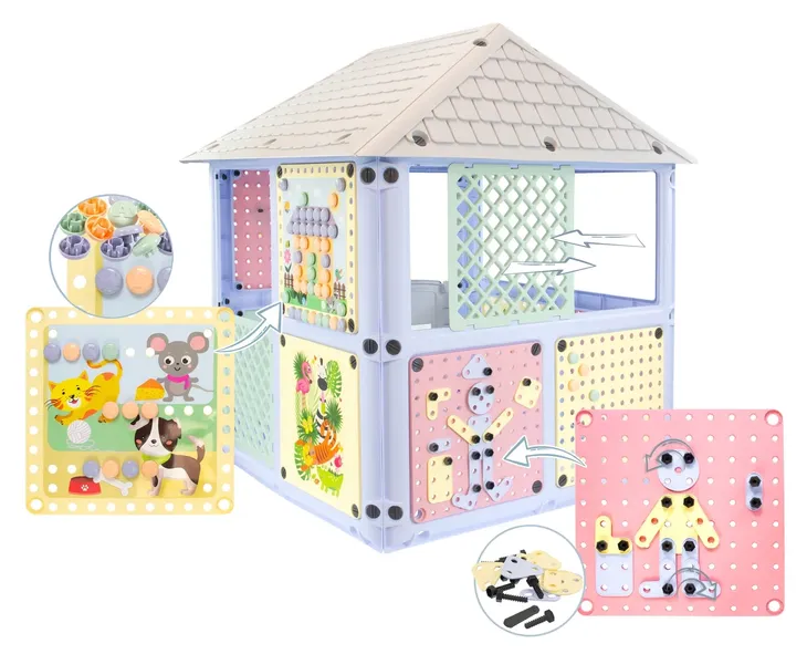 Domek dla dzieci interaktywny, manipulacyjny, Montessori - różowy