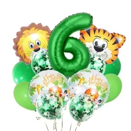 balony-na-szoste-6-urodziny-zwierzeta-lew-zielone-cyfra-szesc-zoo-safari