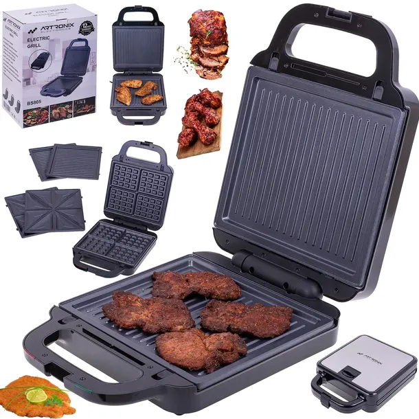 GRILL OPIEKACZ GOFROWNICA TOSTER PANINI WYMIENNE TACKI 3w1 ARTRONIX 1400W