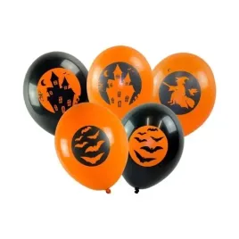 balony-czarno-pomaranczowe-halloween-nadrukiem-5-szt