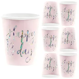 kubki-kubeczki-papierowe-urodzinowe-happy-birthday-rozowe-220ml-6szt