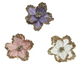 kwiat-na-klipsie-zloty-brokat-roz-fiolet-biel-18cm