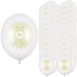balony-lateksowe-biale-ze-zlota-hostia-ihs-komunia-chrzest-zestaw-xl-50szt