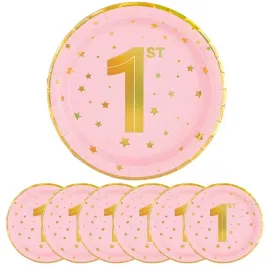 talerze-talerzyki-papierowe-rozowe-zlote-w-gwiazdki-roczek-dziewczynka-6szt