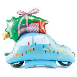 balon-foliowy-stojacy-auto-samochod-niebieski-z-choinka-swiateczny-90cm