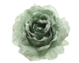 sztuczny-kwiat-na-klips-roza-zielona-brokat-14cm