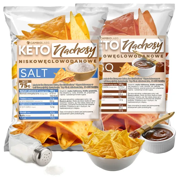 Keto nachosy bez cukru proteinowe low carb dla diabetyków 75 g BBQ solone