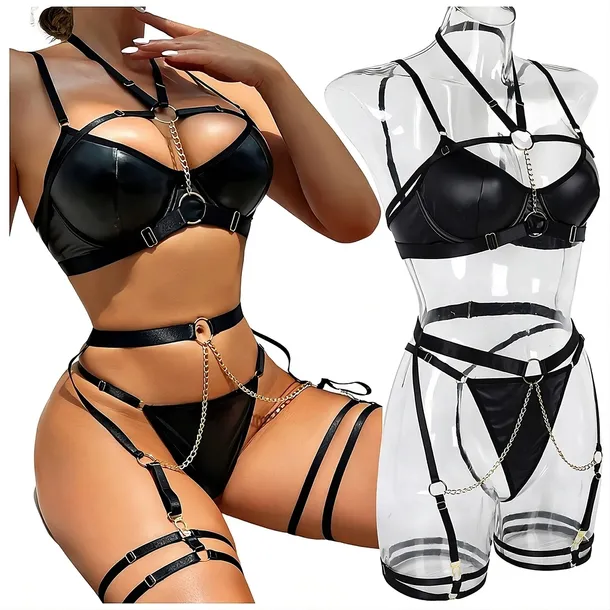 SEKSOWNA BIELIZNA Damska KOMPLET BIELIZNY SEXY 4-CZĘŚCI + OPASKA GRATIS M