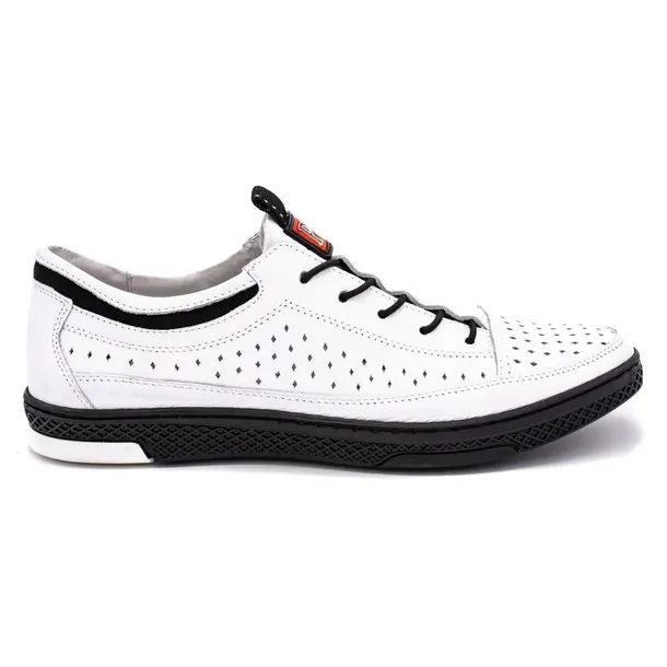 Buty męskie ze skóry naturalnej z wzorem POLSKIE K22P białe 43