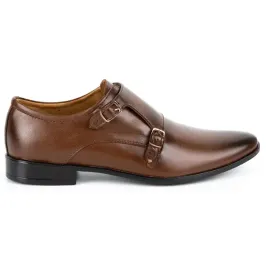 Zdjęcie produktu Skórzane buty wizytowe eleganckie Monki 287LU brązowe zapinane klamrami 40