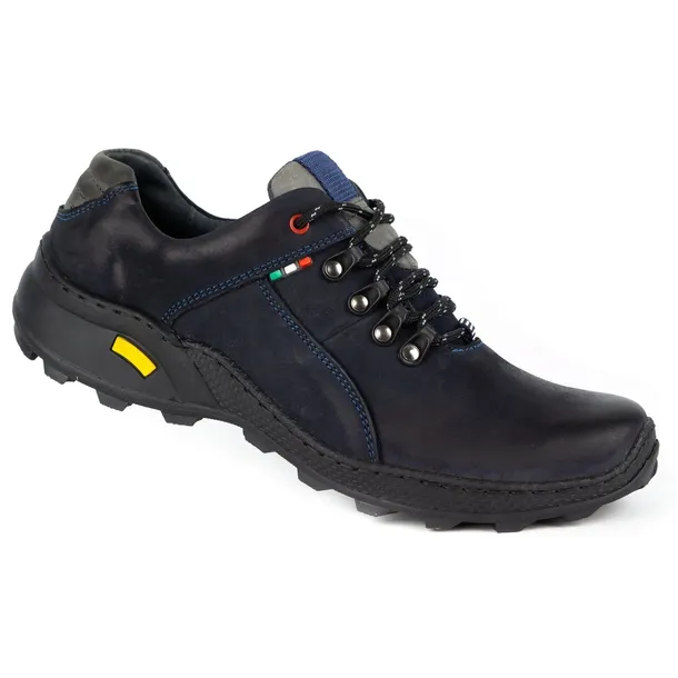 Buty męskie trekkingowe skórzane sznurowane POLSKIE 296GT granatowe 44