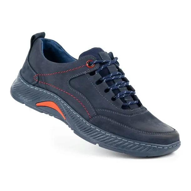 Buty męskie sportowe skórzane sznurowane POLSKIE 922K granat nubuk 42